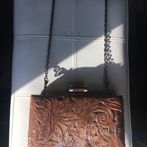 Patricia Nash leather clutch w/chainlink crossbody